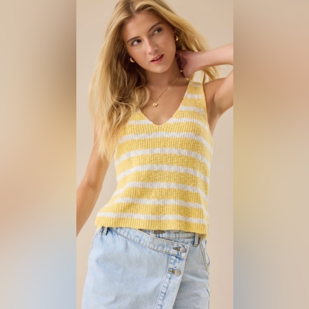 Altar'd State Chiara Striped Crochet Tank Top Yellow White
